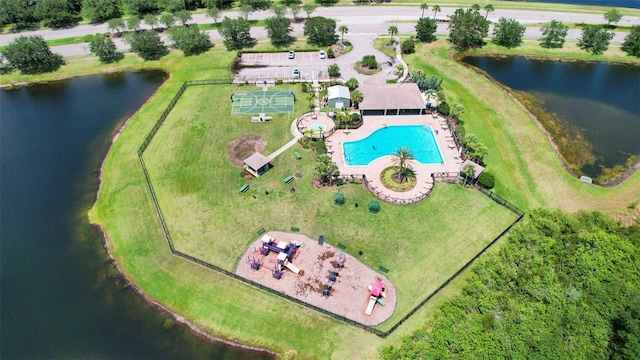 13910 Chalk Hill Pl, Riverview, FL 33579 - bird's eye view of a pool and a nearby body of water