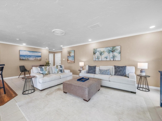 213 Fernwood Cir Unit 213, Seminole, FL 33777 - tiled living area with recessed lighting, baseboards, and ornamental molding