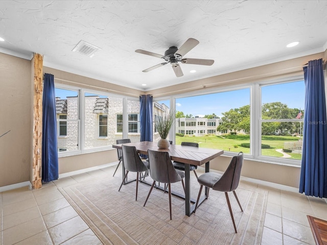 213 Fernwood Cir Unit 213, Seminole, FL 33777 - dining area with baseboards, plenty of natural light, light tile patterned floors, a ceiling fan, and recessed lighting