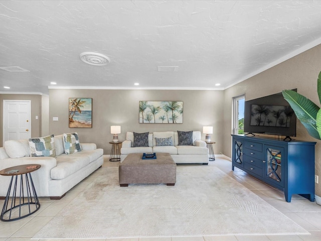 213 Fernwood Cir Unit 213, Seminole, FL 33777 - tiled living room with ornamental molding and recessed lighting