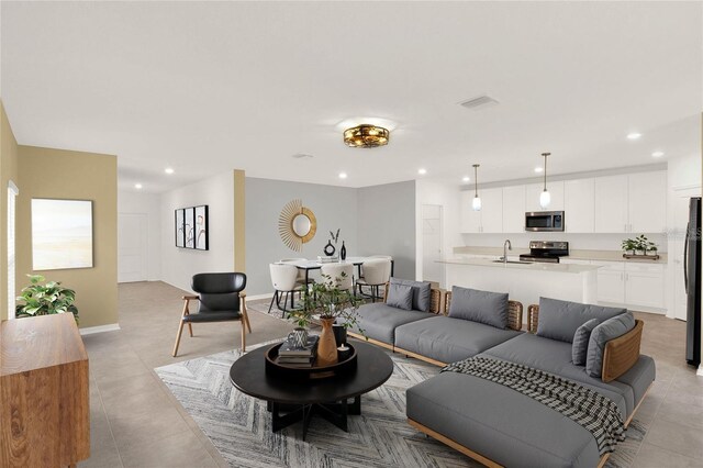 271 Inman Blvd, Winter Haven, FL 33881 - living area with recessed lighting, light tile patterned flooring, and baseboards