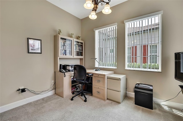 4155 Barletta Ct, Wesley Chapel, FL 33543 - office with light colored carpet, baseboards, and a chandelier