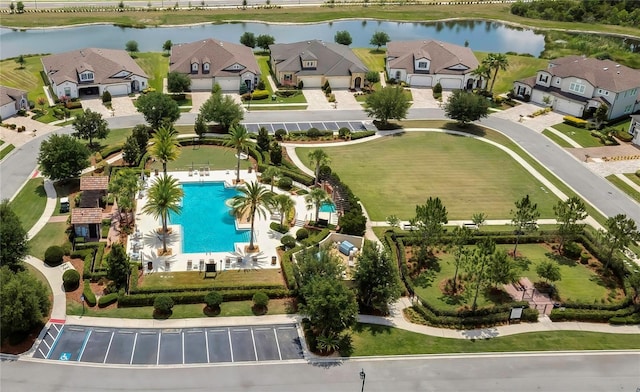 4155 Barletta Ct, Wesley Chapel, FL 33543 - aerial view of residential area with a pool area and a nearby body of water