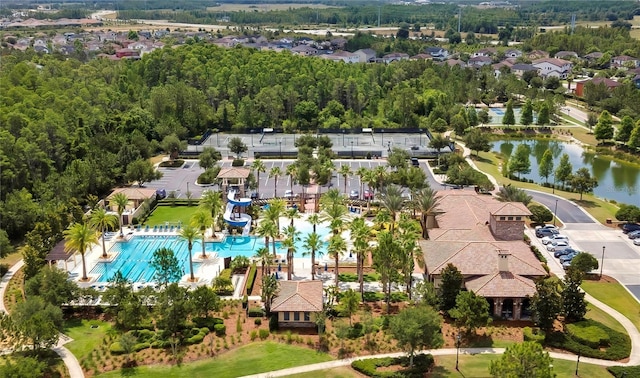 4155 Barletta Ct, Wesley Chapel, FL 33543 - aerial view of residential area featuring a pool and a large body of water