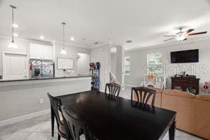 1395 White Fox Run, Lutz, FL 33549 - dining area featuring a ceiling fan, crown molding, recessed lighting, and baseboards