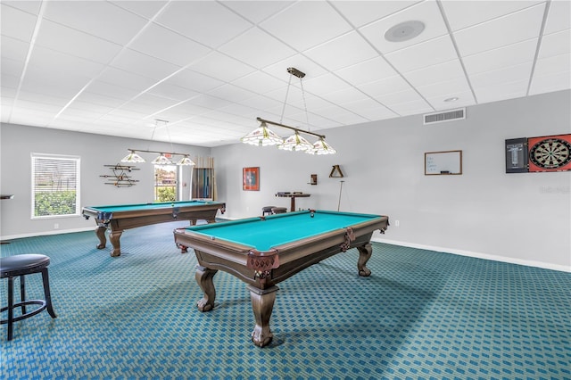4900 Brittany Dr S Unit 611, Saint Petersburg, FL 33715 - playroom with carpet flooring, pool table, and a drop ceiling