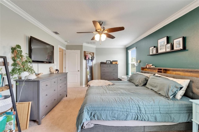 12316 Streambed Dr, Riverview, FL 33579 - bedroom featuring light colored carpet, ornamental molding, and ceiling fan
