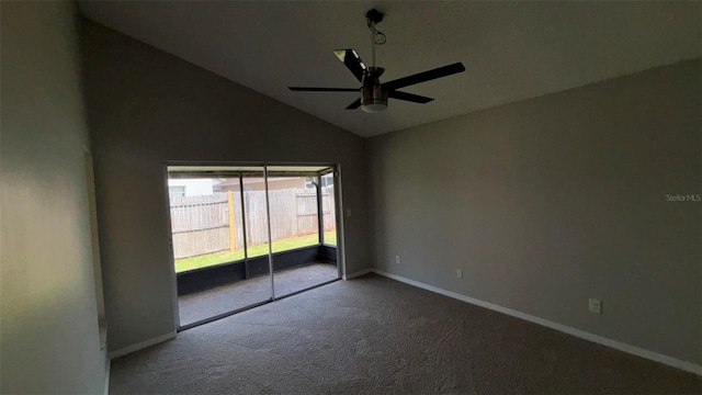 12804 Millridge Forest St, Tampa, FL 33624 - empty room with ceiling fan, carpet floors, lofted ceiling, and baseboards