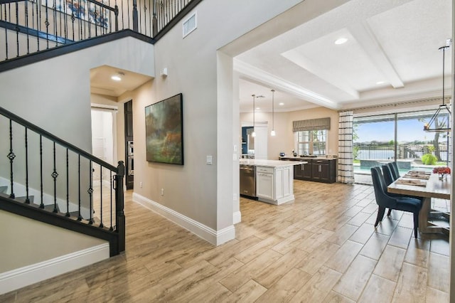 9080 Morgana Ct, Winter Garden, FL 34787 - dining area featuring stairs, light wood-type flooring, baseboards, and recessed lighting