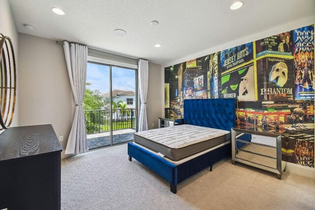 9080 Morgana Ct, Winter Garden, FL 34787 - bedroom featuring carpet flooring, access to exterior, recessed lighting, and a textured ceiling