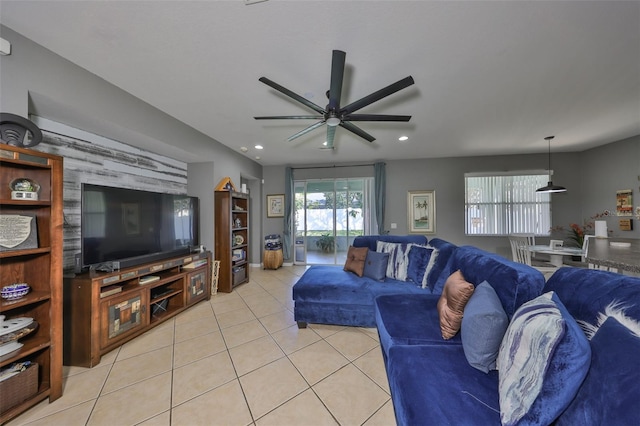11806 Holly Crest Ln, Riverview, FL 33569 - living area with ceiling fan, recessed lighting, and light tile patterned floors