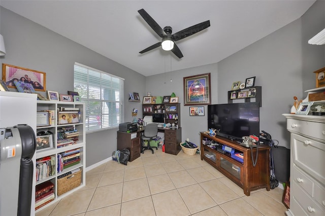 11806 Holly Crest Ln, Riverview, FL 33569 - office featuring a ceiling fan, tile patterned floors, and baseboards