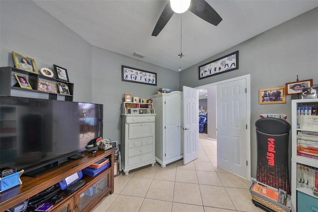 11806 Holly Crest Ln, Riverview, FL 33569 - interior space featuring light tile patterned floors and a ceiling fan