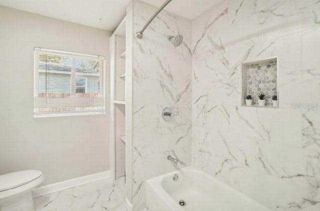 3118 Adrian Ave, Largo, FL 33774 - full bathroom with toilet, shower / bathtub combination, marble finish flooring, and baseboards