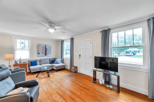 320 Broadway, Dunedin, FL 34698 - living room with light wood-type flooring, ceiling fan, and baseboards