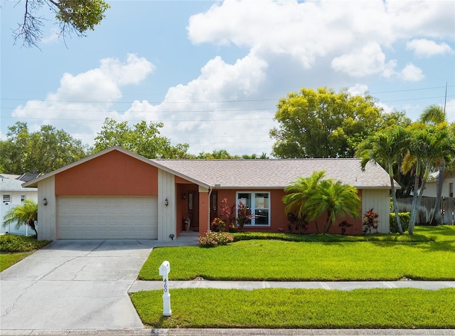 460 Meravan Dr, Palm Harbor, FL 34683 - view of front of house with an attached garage, concrete driveway, and a front lawn
