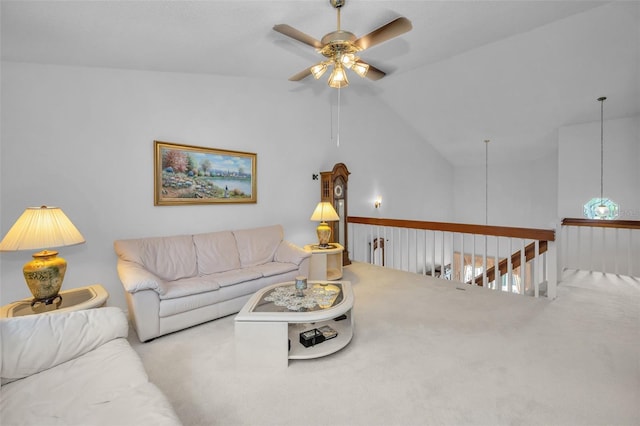184 Hunter Ct, Palm Harbor, FL 34684 - living area with ceiling fan, carpet, and vaulted ceiling