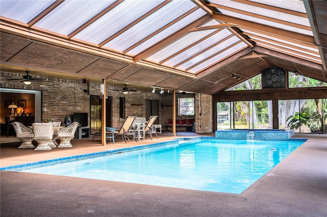 309 Hidden Lake Dr, Brandon, FL 33511 - view of pool featuring a ceiling fan, a patio, and a pool with connected hot tub