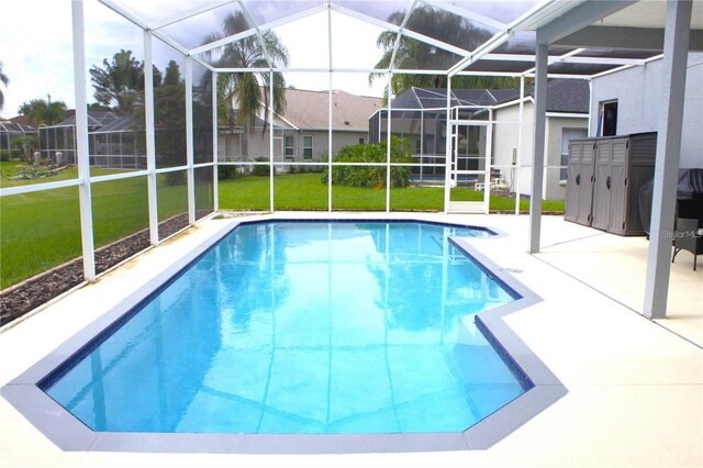 1842 Ridgelake Ct, Wesley Chapel, FL 33543 - outdoor pool with a patio, a lawn, and a lanai
