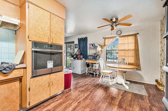 3201 E Mcberry St, Tampa, FL 33610 - kitchen featuring stainless steel appliances, ceiling fan, dark wood-style floors, and light brown cabinetry
