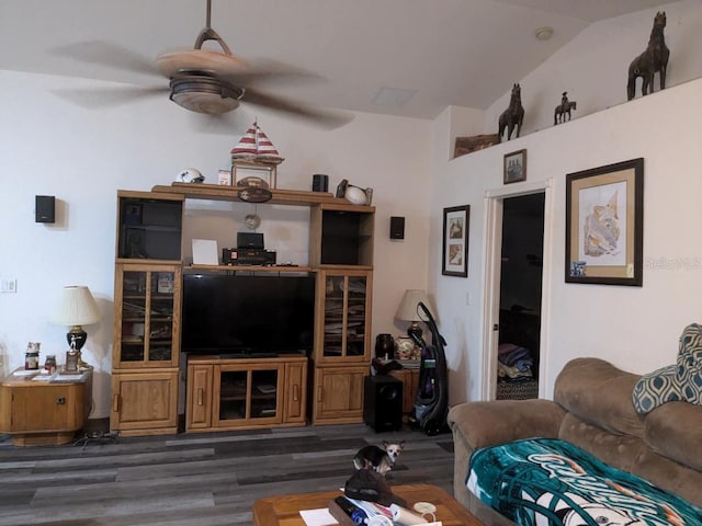 9761 Councilor Ln, North Fort Myers, FL 33917 - living area with wood finished floors, lofted ceiling, and ceiling fan