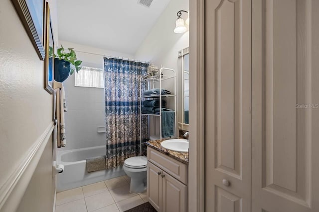 810 Erik Lake Rd, Brandon, FL 33510 - full bath with toilet, vanity, tile patterned flooring, and shower / tub combo with curtain