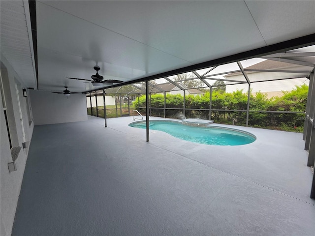 13551 Banner Rd, Spring Hill, FL 34609 - swimming pool with a patio area, ceiling fan, and a lanai