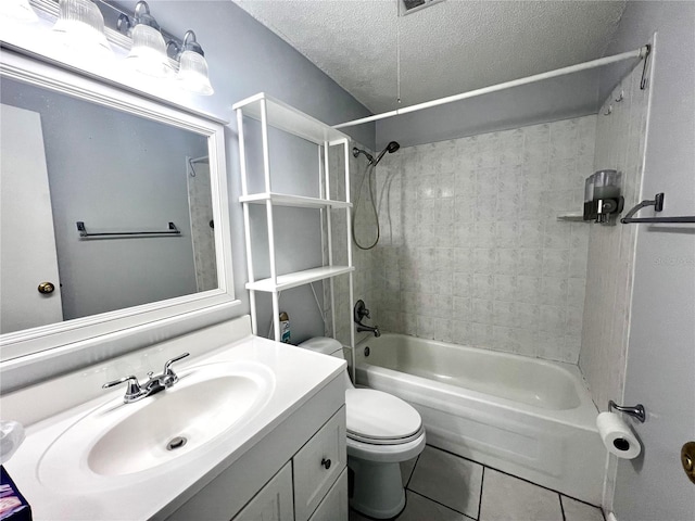 4215 E Bay Dr Unit 1707C, Clearwater, FL 33764 - full bathroom featuring tile patterned floors, toilet, bathtub / shower combination, vanity, and a textured ceiling