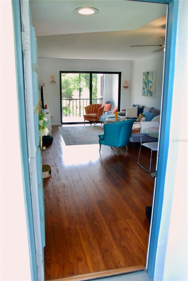 2737 Enterprise Rd E Unit 192, Clearwater, FL 33759 - living area with dark wood-style flooring and ceiling fan