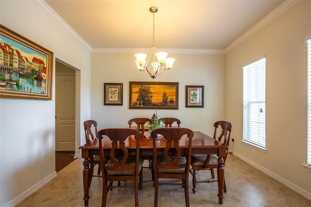 11038 Spring Point Cir, Riverview, FL 33579 - dining area with ornamental molding, a chandelier, and light tile patterned floors