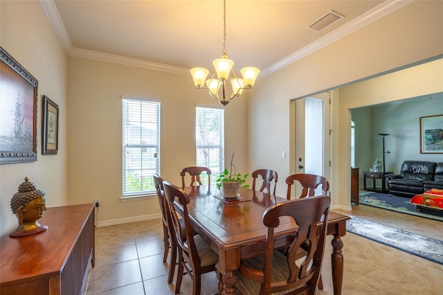 11038 Spring Point Cir, Riverview, FL 33579 - dining space featuring crown molding, light tile patterned flooring, and a chandelier