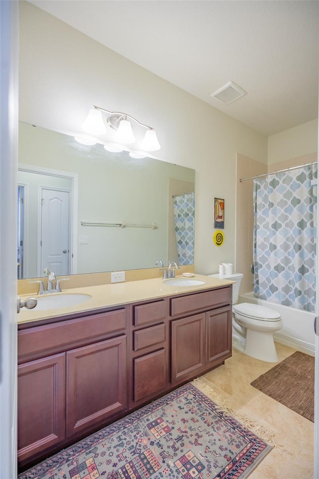11038 Spring Point Cir, Riverview, FL 33579 - bathroom featuring double vanity and shower / bath combination with curtain