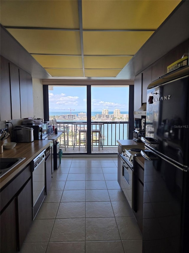 400 Island Way Unit 1606, Clearwater Beach, FL 33767 - kitchen with freestanding refrigerator, stainless steel stove, floor to ceiling windows, dishwasher, and healthy amount of natural light