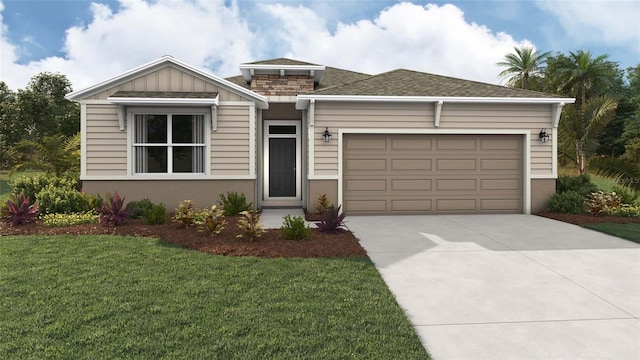 7747 Wheat Stone Dr, Zephyrhills, FL 33540 - view of front of house with driveway, a garage, a front yard, and roof with shingles
