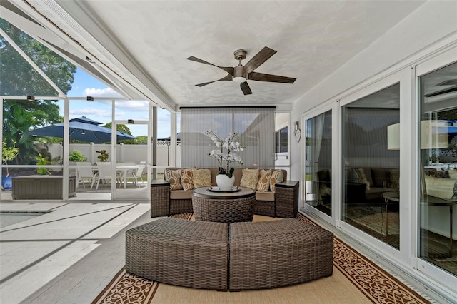 2824 Paddock Dr, Palm Harbor, FL 34684 - sunroom / solarium featuring a ceiling fan and an outdoor hangout area