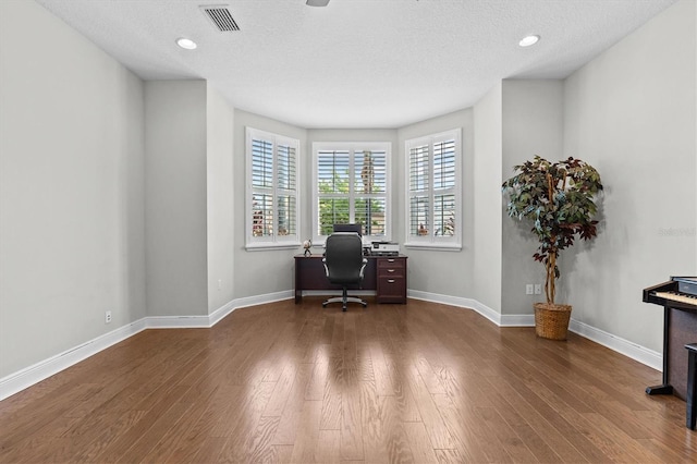 2724 Coco Palm Cir, Wesley Chapel, FL 33543 - office area with wood finished floors, recessed lighting, and a textured ceiling