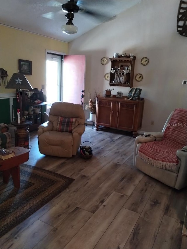 7608 Chenkin, Zephyrhills, FL 33540 - living room featuring hardwood / wood-style floors and ceiling fan