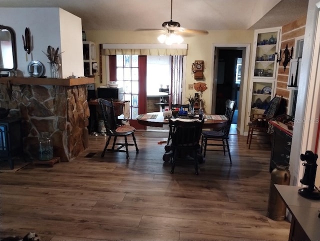 7608 Chenkin, Zephyrhills, FL 33540 - dining space featuring wood-type flooring, ceiling fan, and built in features
