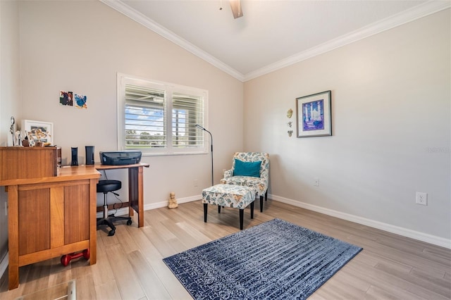 10232 Buncombe Way, San Antonio, FL 33576 - office space with lofted ceiling, light wood-type flooring, ornamental molding, and baseboards