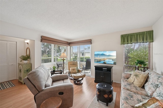 7304 W Country Club Dr N Unit 113, Sarasota, FL 34243 - living room with light wood finished floors and a textured ceiling