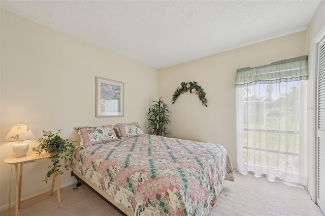 7304 W Country Club Dr N Unit 113, Sarasota, FL 34243 - bedroom with carpet floors, multiple windows, baseboards, and a textured ceiling