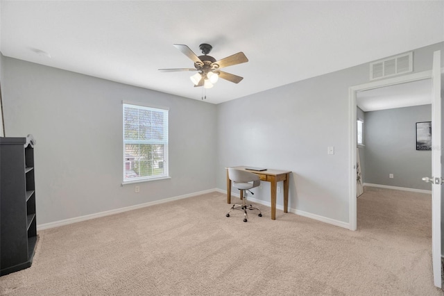 5624 Fisher Glen Loop, Wesley Chapel, FL 33545 - office area featuring carpet, a ceiling fan, and baseboards