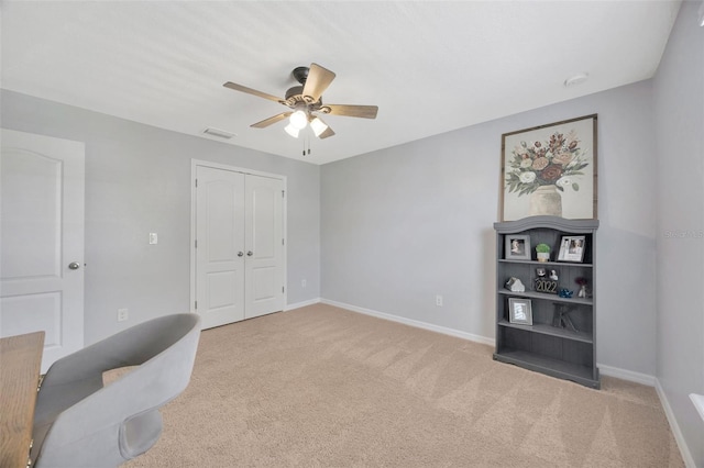 5624 Fisher Glen Loop, Wesley Chapel, FL 33545 - unfurnished office with ceiling fan, carpet flooring, and baseboards