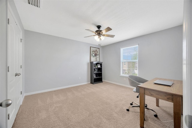 5624 Fisher Glen Loop, Wesley Chapel, FL 33545 - office area featuring light colored carpet, a ceiling fan, and baseboards
