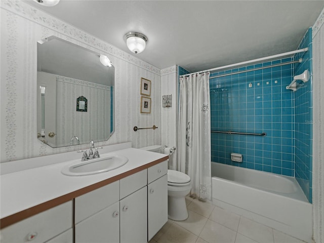 7600 Sun Island Dr S Unit 603, South Pasadena, FL 33707 - bathroom featuring wallpapered walls, tile patterned flooring, vanity, and shower / tub combo
