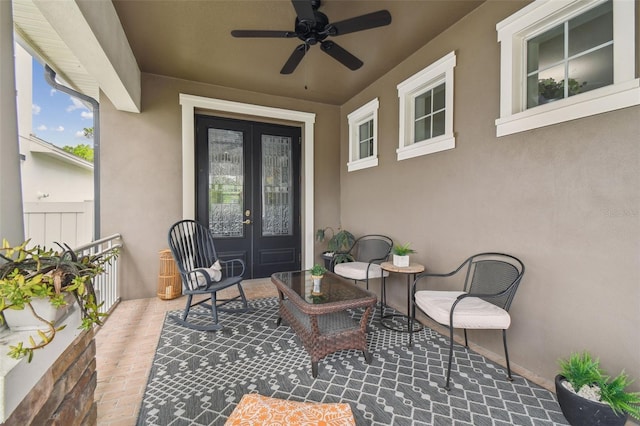 10422 Fenceline Rd, New Port Richey, FL 34655 - view of patio / terrace with french doors and ceiling fan