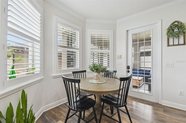 10422 Fenceline Rd, New Port Richey, FL 34655 - dining area featuring wood finished floors, ornamental molding, and baseboards