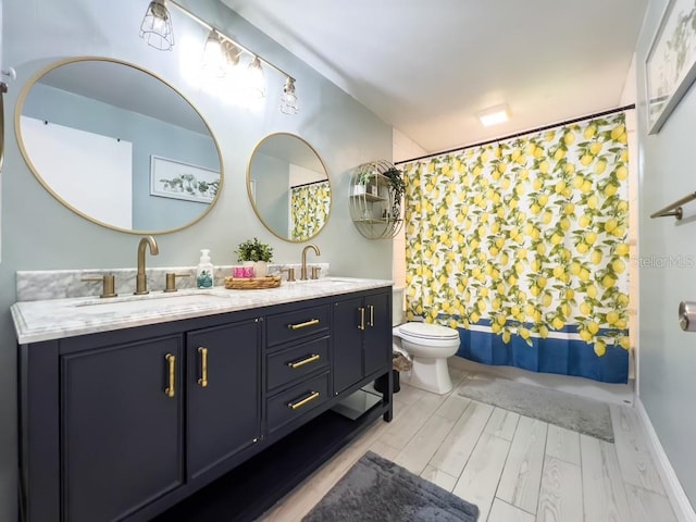 3005 Wilton Ln, Valrico, FL 33596 - bathroom featuring toilet, double vanity, and shower / bathtub combination with curtain