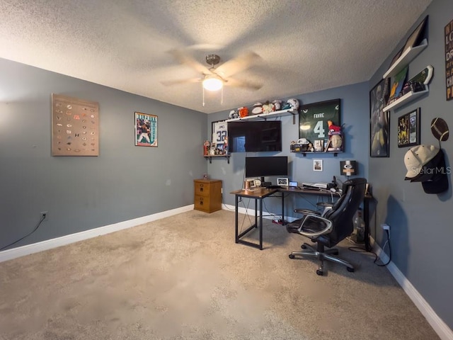 3005 Wilton Ln, Valrico, FL 33596 - office space with a textured ceiling, carpet, a ceiling fan, and baseboards