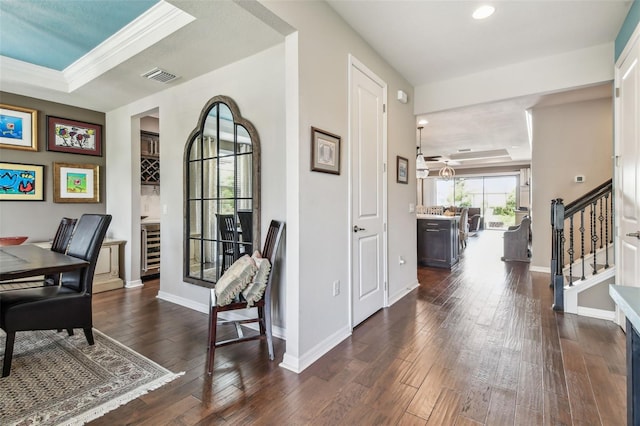 14110 Barrington Stowers Dr, Lithia, FL 33547 - office area featuring dark wood-type flooring, baseboards, recessed lighting, and a raised ceiling